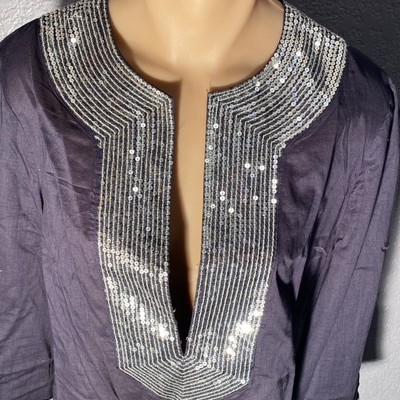 TORY BURCH - top: l/s navy 3/4 slv w silver sequin accents on neck & cuffs - 10 - Picture 10 of 16